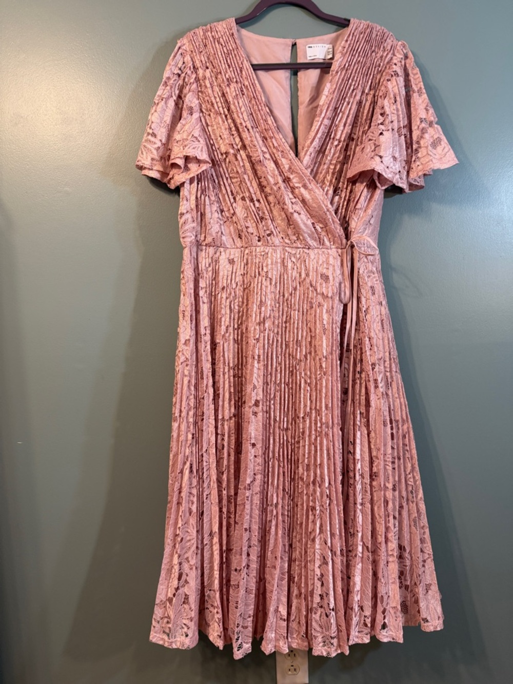 ASOS Dusty Rose Lace Midi Wrap Dress